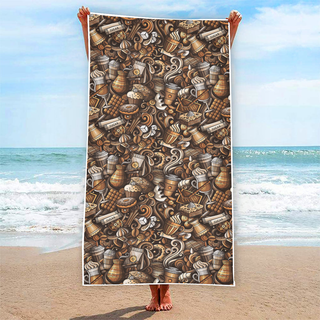 Coffee And Dessert Drawing Pattern Print Beach Towel