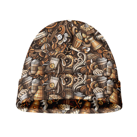 Coffee And Dessert Drawing Pattern Print Beanie