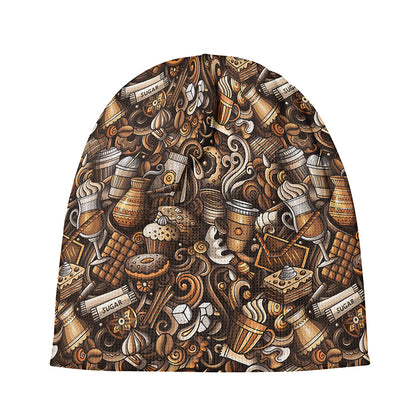 Coffee And Dessert Drawing Pattern Print Beanie