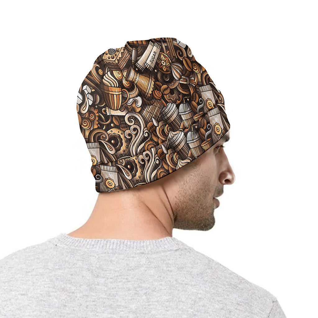 Coffee And Dessert Drawing Pattern Print Beanie