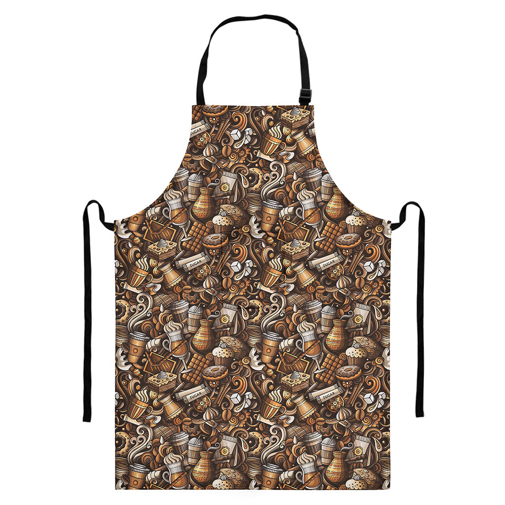 Coffee And Dessert Drawing Pattern Print Bib Apron With Pocket