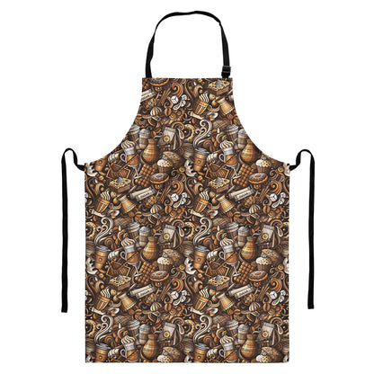 Coffee And Dessert Drawing Pattern Print Bib Apron With Pocket