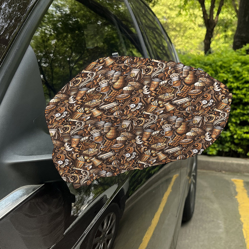Coffee And Dessert Drawing Pattern Print Car Side Mirror Covers