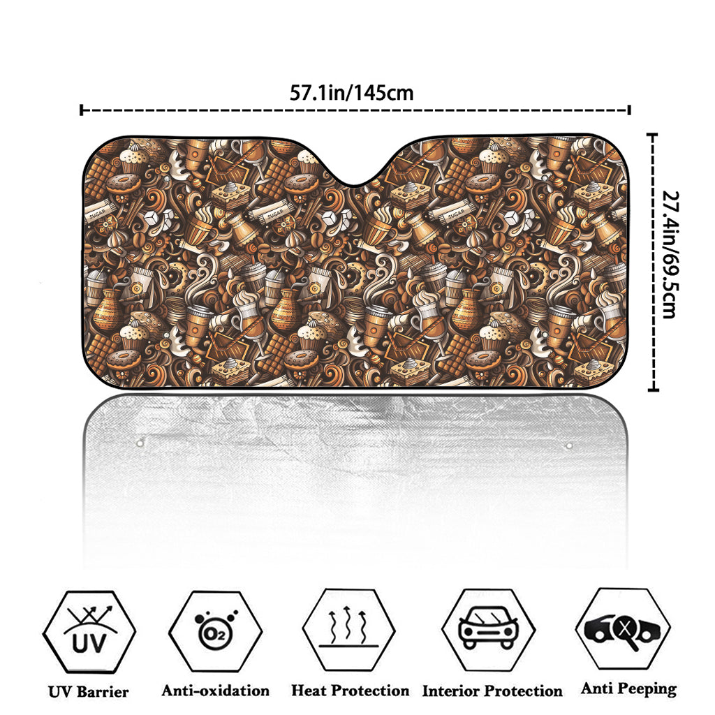 Coffee And Dessert Drawing Pattern Print Car Windshield Sun Shade