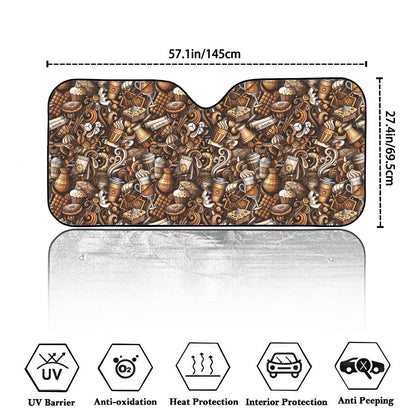 Coffee And Dessert Drawing Pattern Print Car Windshield Sun Shade