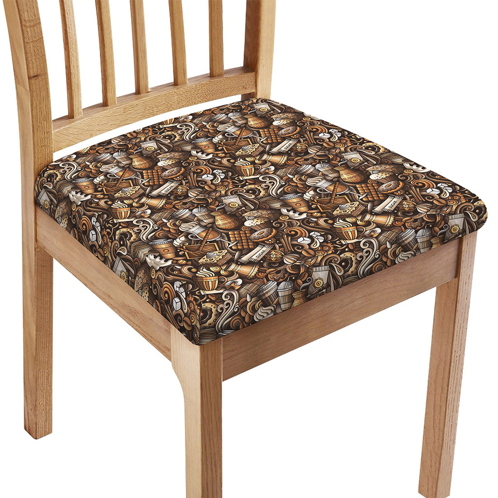 Coffee And Dessert Drawing Pattern Print Chair Cushion Cover