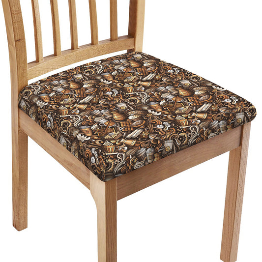 Coffee And Dessert Drawing Pattern Print Chair Cushion Cover