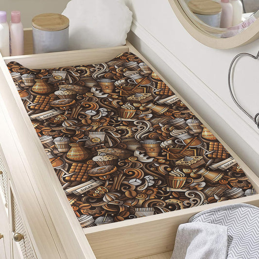 Coffee And Dessert Drawing Pattern Print Changing Pad Cover