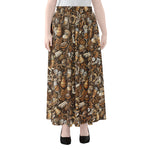 Coffee And Dessert Drawing Pattern Print Chiffon Maxi Skirt