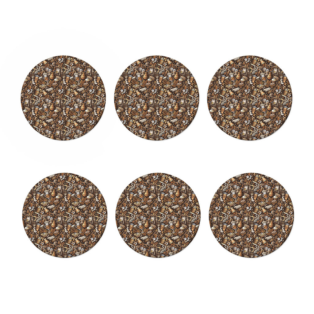 Coffee And Dessert Drawing Pattern Print Coaster Set