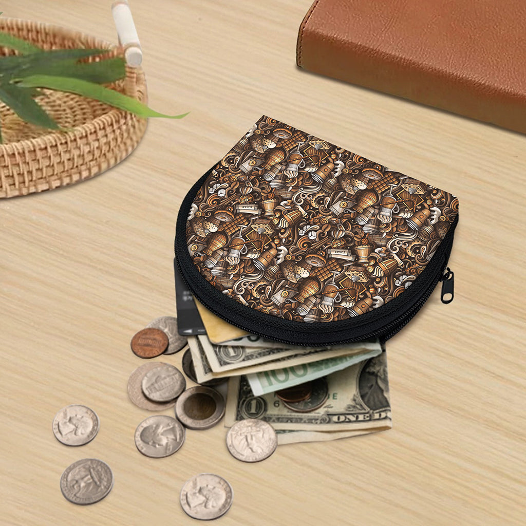 Coffee And Dessert Drawing Pattern Print Coin Purse