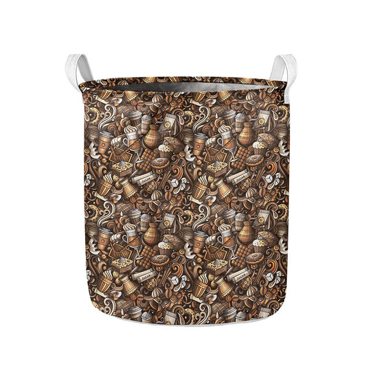 Coffee And Dessert Drawing Pattern Print Collapsible Laundry Basket