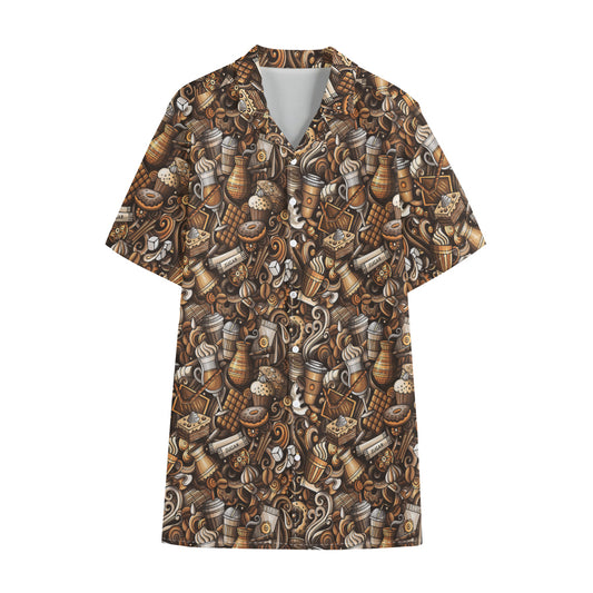 Coffee And Dessert Drawing Pattern Print Cotton Hawaiian Shirt