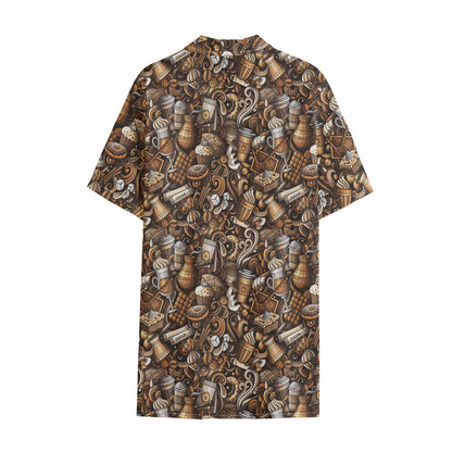 Coffee And Dessert Drawing Pattern Print Cotton Hawaiian Shirt