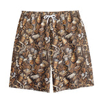 Coffee And Dessert Drawing Pattern Print Cotton Shorts