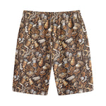 Coffee And Dessert Drawing Pattern Print Cotton Shorts