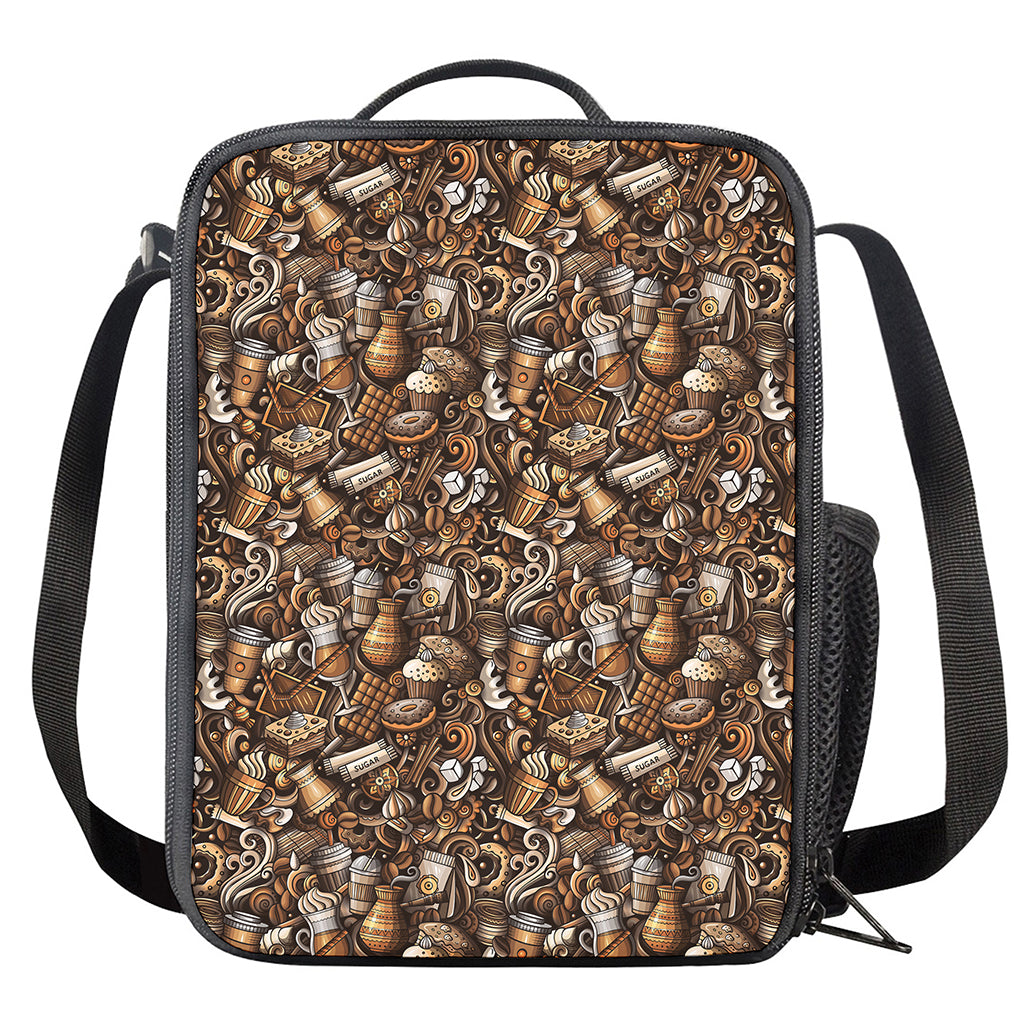 Coffee And Dessert Drawing Pattern Print Crossbody Lunch Bag