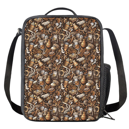 Coffee And Dessert Drawing Pattern Print Crossbody Lunch Bag