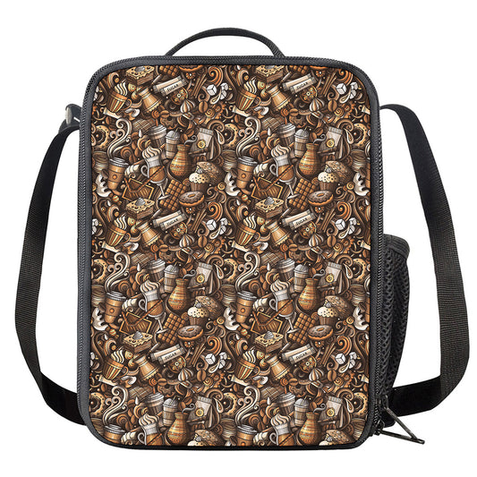 Coffee And Dessert Drawing Pattern Print Crossbody Lunch Bag