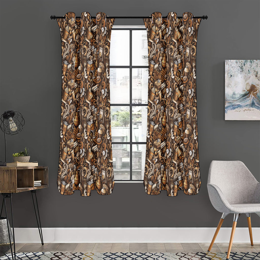 Coffee And Dessert Drawing Pattern Print Curtain