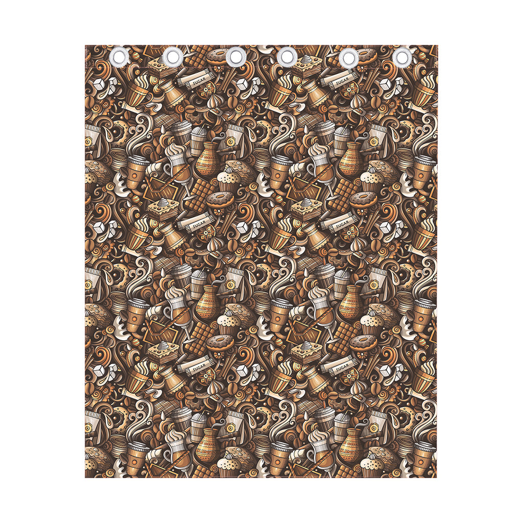 Coffee And Dessert Drawing Pattern Print Curtain