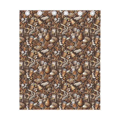 Coffee And Dessert Drawing Pattern Print Curtain