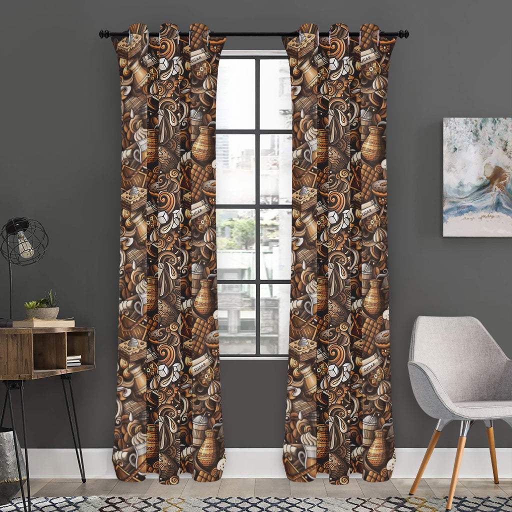 Coffee And Dessert Drawing Pattern Print Curtain