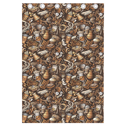 Coffee And Dessert Drawing Pattern Print Curtain