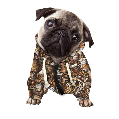Coffee And Dessert Drawing Pattern Print Dog Zip Up Hoodie