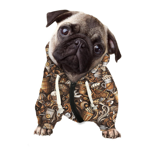 Coffee And Dessert Drawing Pattern Print Dog Zip Up Hoodie
