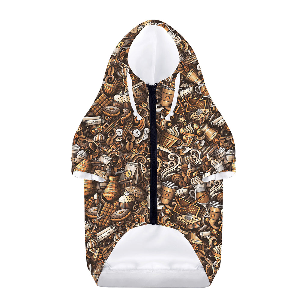 Coffee And Dessert Drawing Pattern Print Dog Zip Up Hoodie