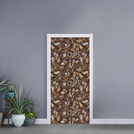 Coffee And Dessert Drawing Pattern Print Door Sticker