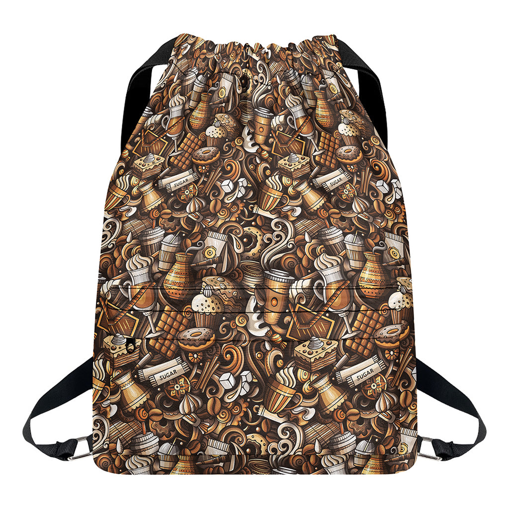 Coffee And Dessert Drawing Pattern Print Drawstring Backpack