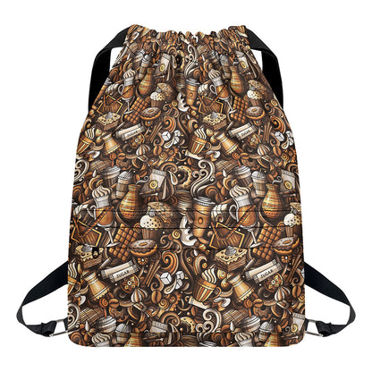 Coffee And Dessert Drawing Pattern Print Drawstring Backpack