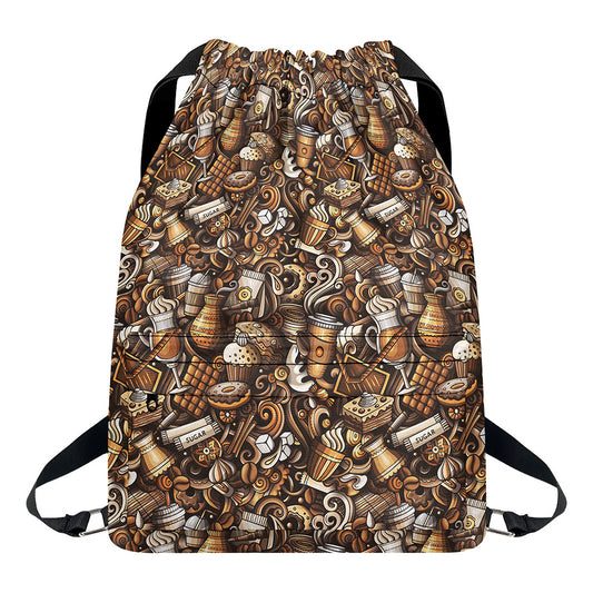 Coffee And Dessert Drawing Pattern Print Drawstring Backpack
