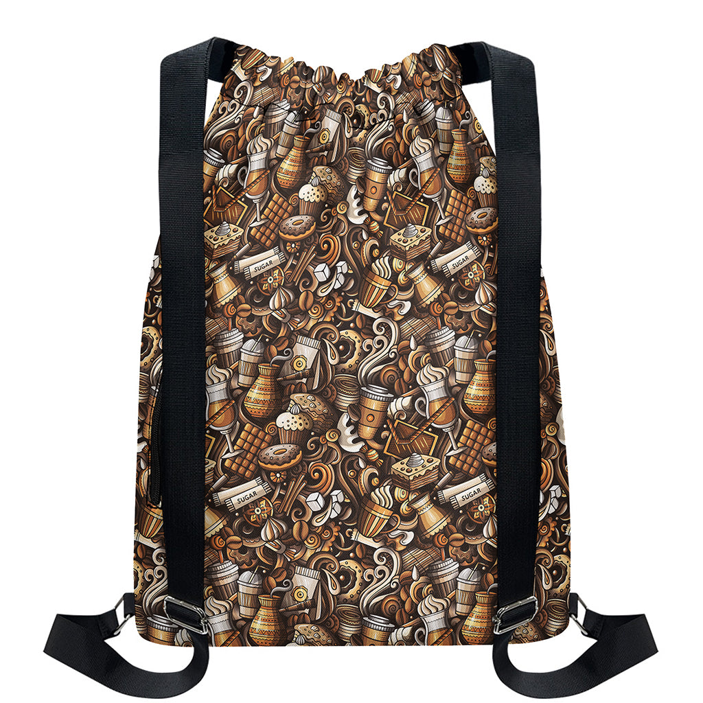 Coffee And Dessert Drawing Pattern Print Drawstring Backpack