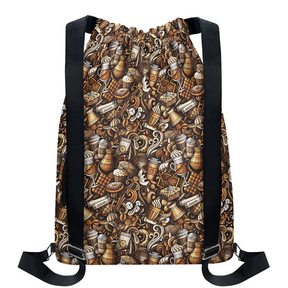 Coffee And Dessert Drawing Pattern Print Drawstring Backpack