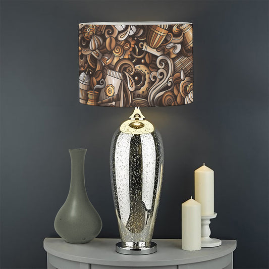 Coffee And Dessert Drawing Pattern Print Drum Lamp Shade