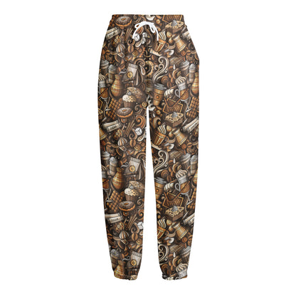 Coffee And Dessert Drawing Pattern Print Fleece Lined Knit Pants