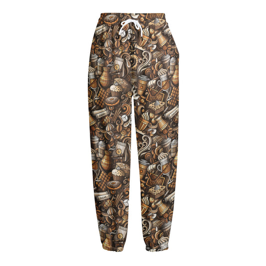 Coffee And Dessert Drawing Pattern Print Fleece Lined Knit Pants