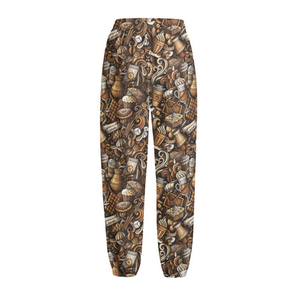 Coffee And Dessert Drawing Pattern Print Fleece Lined Knit Pants