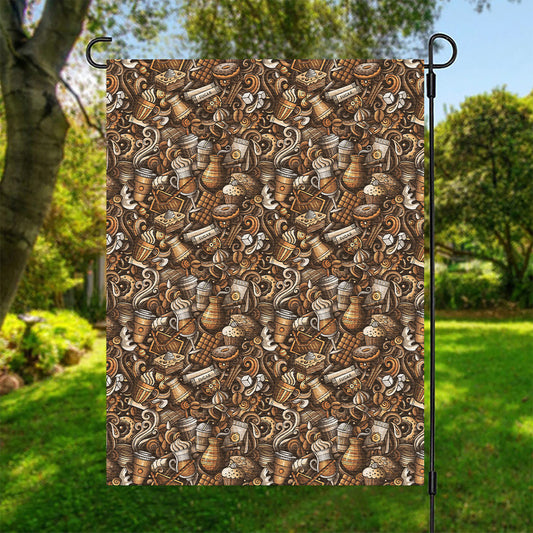 Coffee And Dessert Drawing Pattern Print Garden Flag