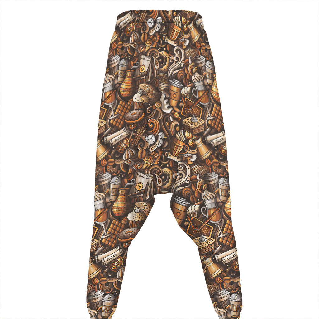 Coffee And Dessert Drawing Pattern Print Hammer Pants