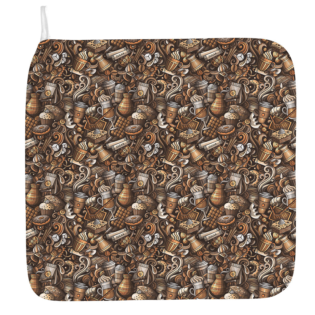 Coffee And Dessert Drawing Pattern Print Hand Towel
