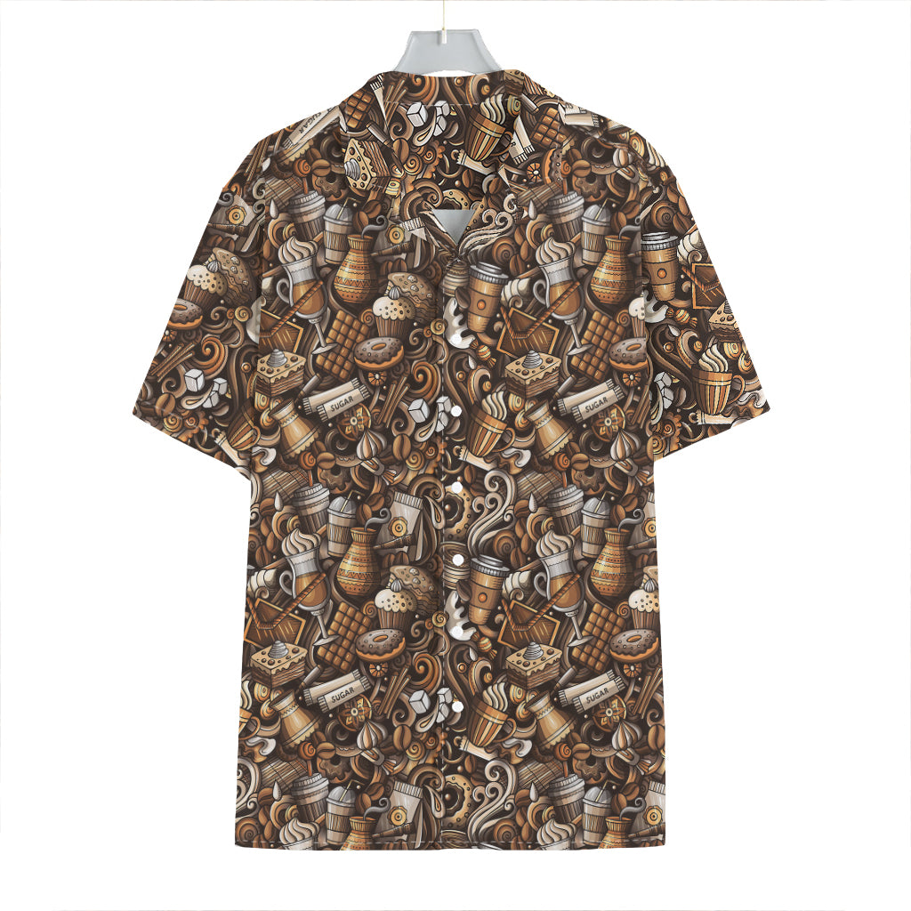 Coffee And Dessert Drawing Pattern Print Hawaiian Shirt