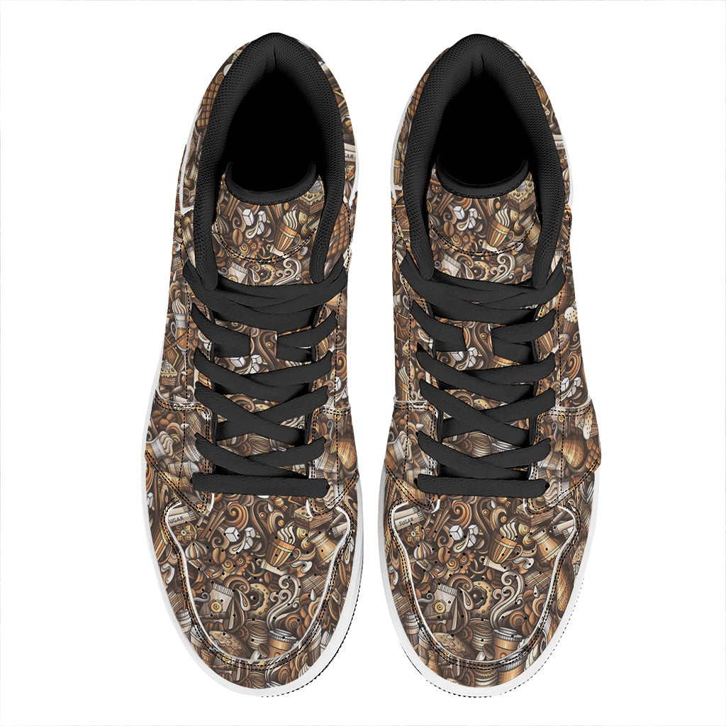 Coffee And Dessert Drawing Pattern Print High Top Leather Sneakers
