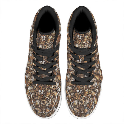 Coffee And Dessert Drawing Pattern Print High Top Leather Sneakers