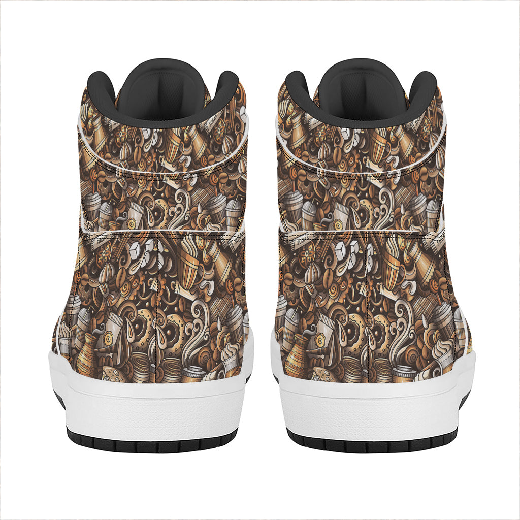 Coffee And Dessert Drawing Pattern Print High Top Leather Sneakers