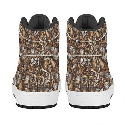 Coffee And Dessert Drawing Pattern Print High Top Leather Sneakers