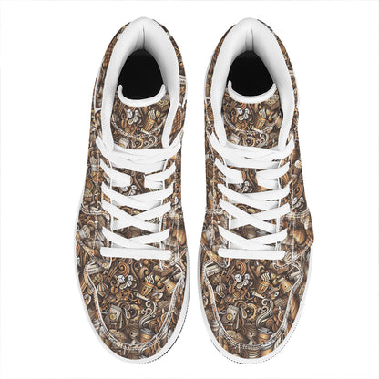 Coffee And Dessert Drawing Pattern Print High Top Leather Sneakers